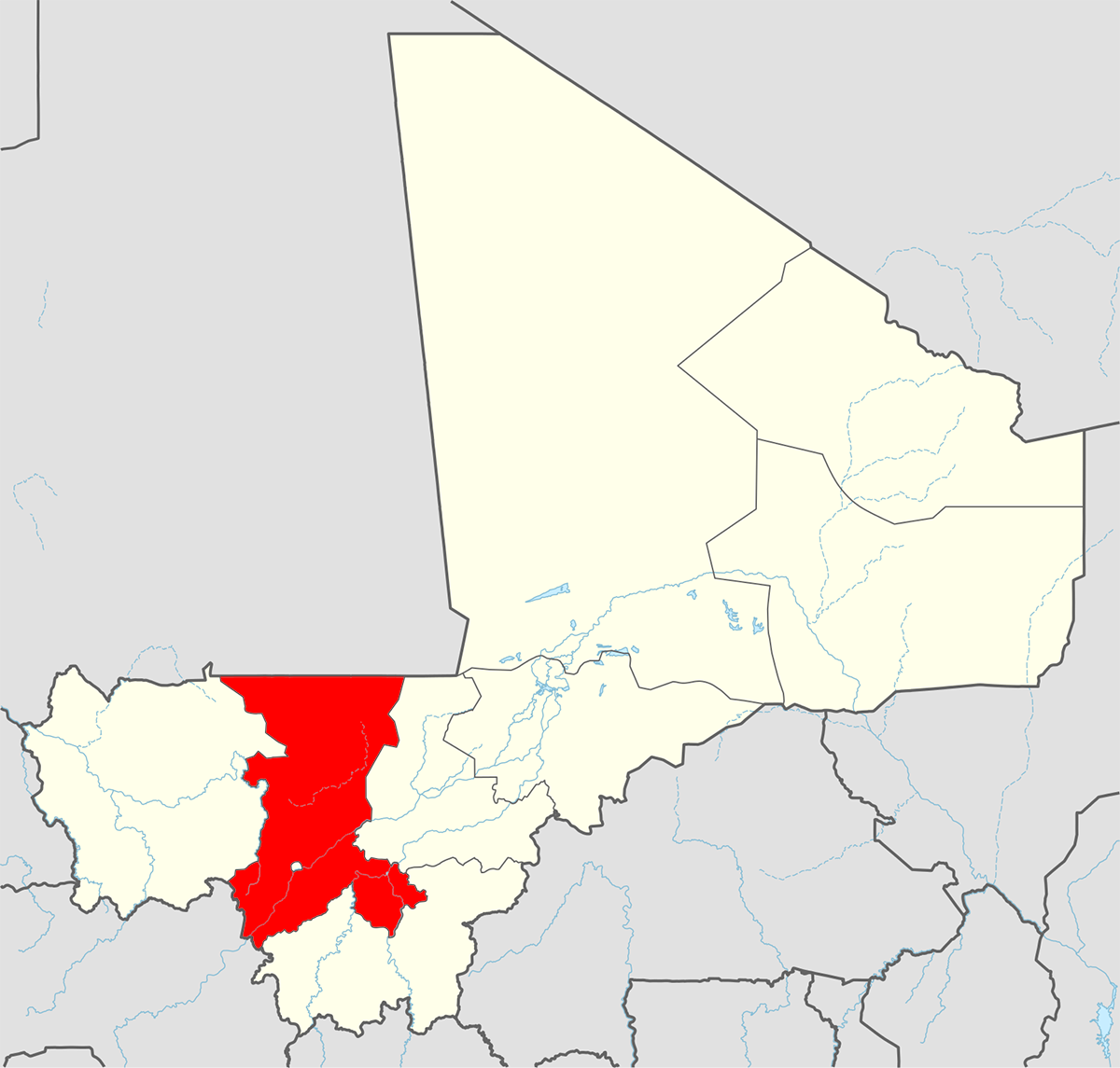 Karte Mali mit farblich markierter Region Koulikoro